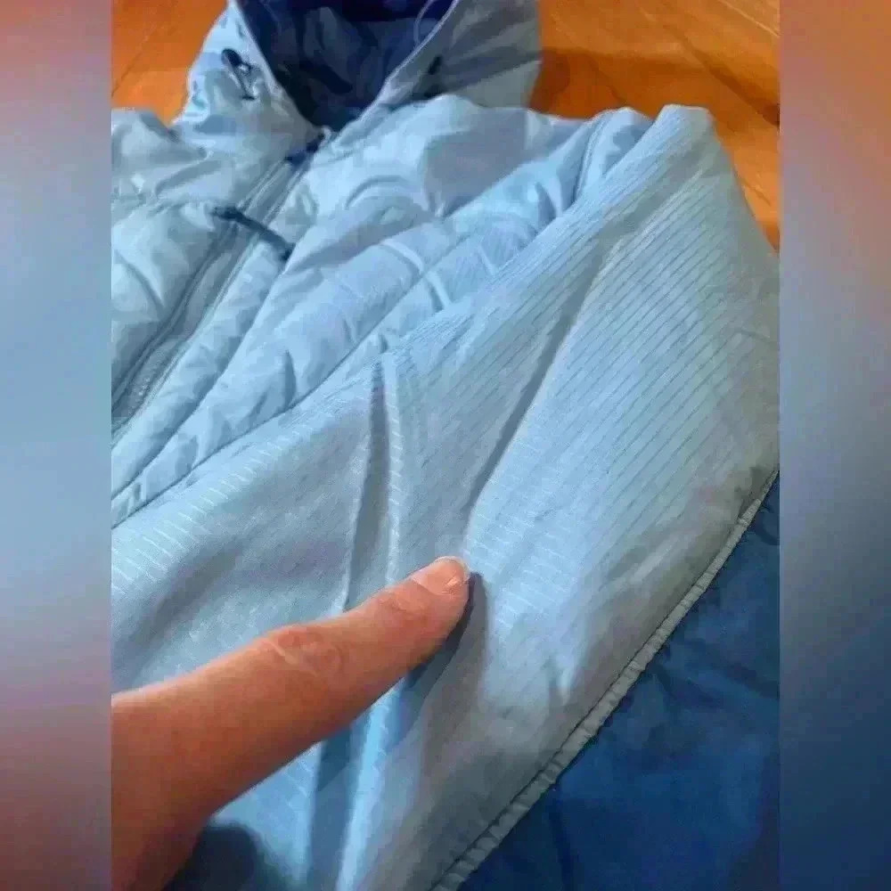 LL Bean Quilted Puffer Jacket Prima Loft Blue Hooded Stowaway Women's Size Small - Picture 14 of 14